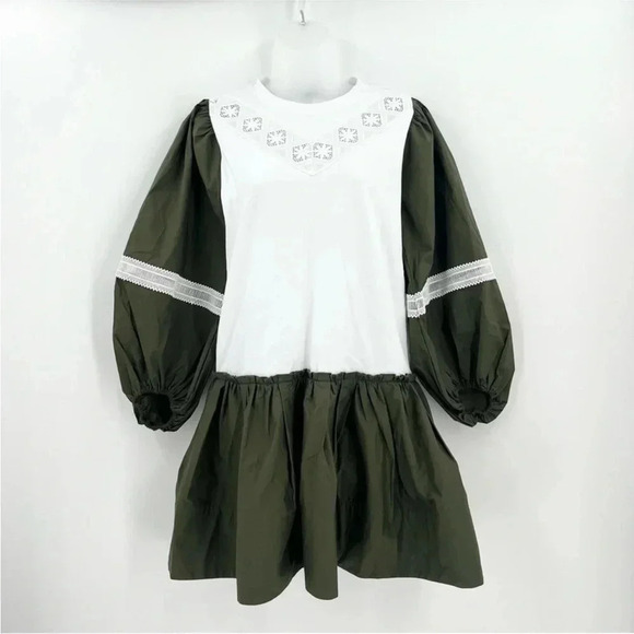 *Final Price* TANYA TAYLOR Kirstie Puff-Sleeve Olive Green X-Small NWT Oversized - Picture 4 of 7